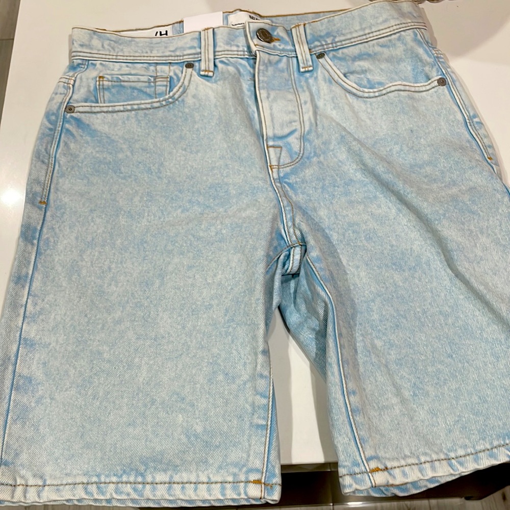 Selected/Homme Organic Cotton Straight Fit Denim Shorts in Blue Acid Wash